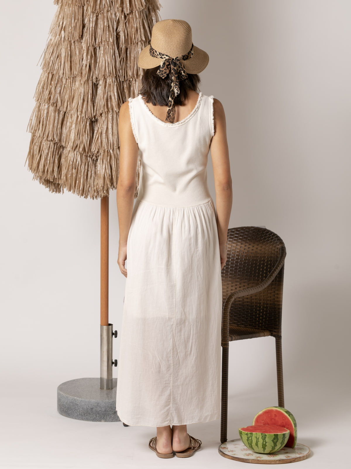 100% cotton wide strap dress  Marfil colour