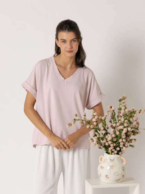 Camiseta algodón essence bolsillo en pico color Rosa