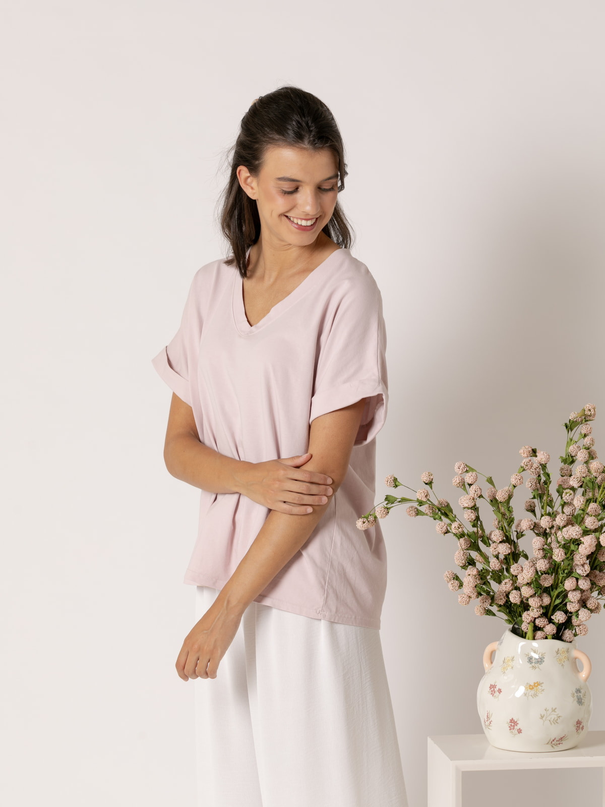 Camiseta algodón essence bolsillo en pico color Rosa