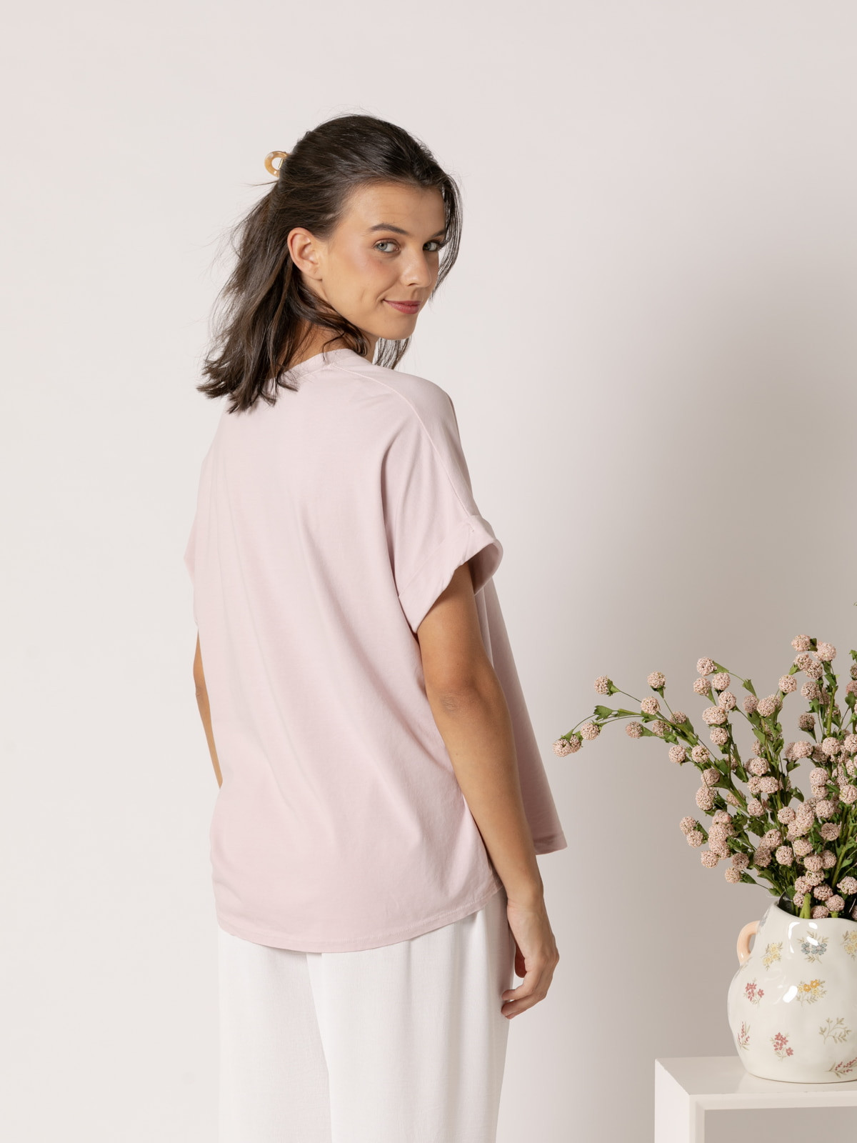 Camiseta algodón essence bolsillo en pico color Rosa