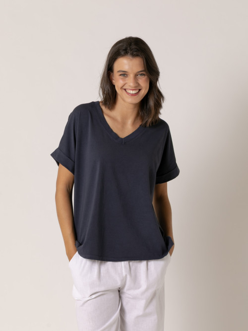 Camiseta algodón essence bolsillo en pico color Azul Marino
