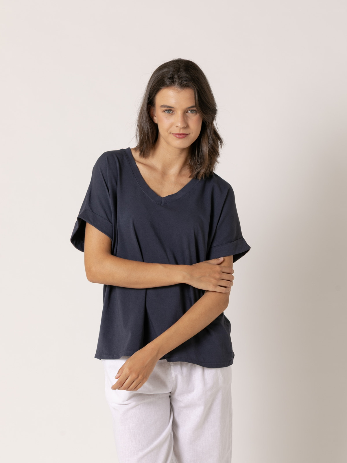Camiseta algodón essence bolsillo en pico color Azul Marino