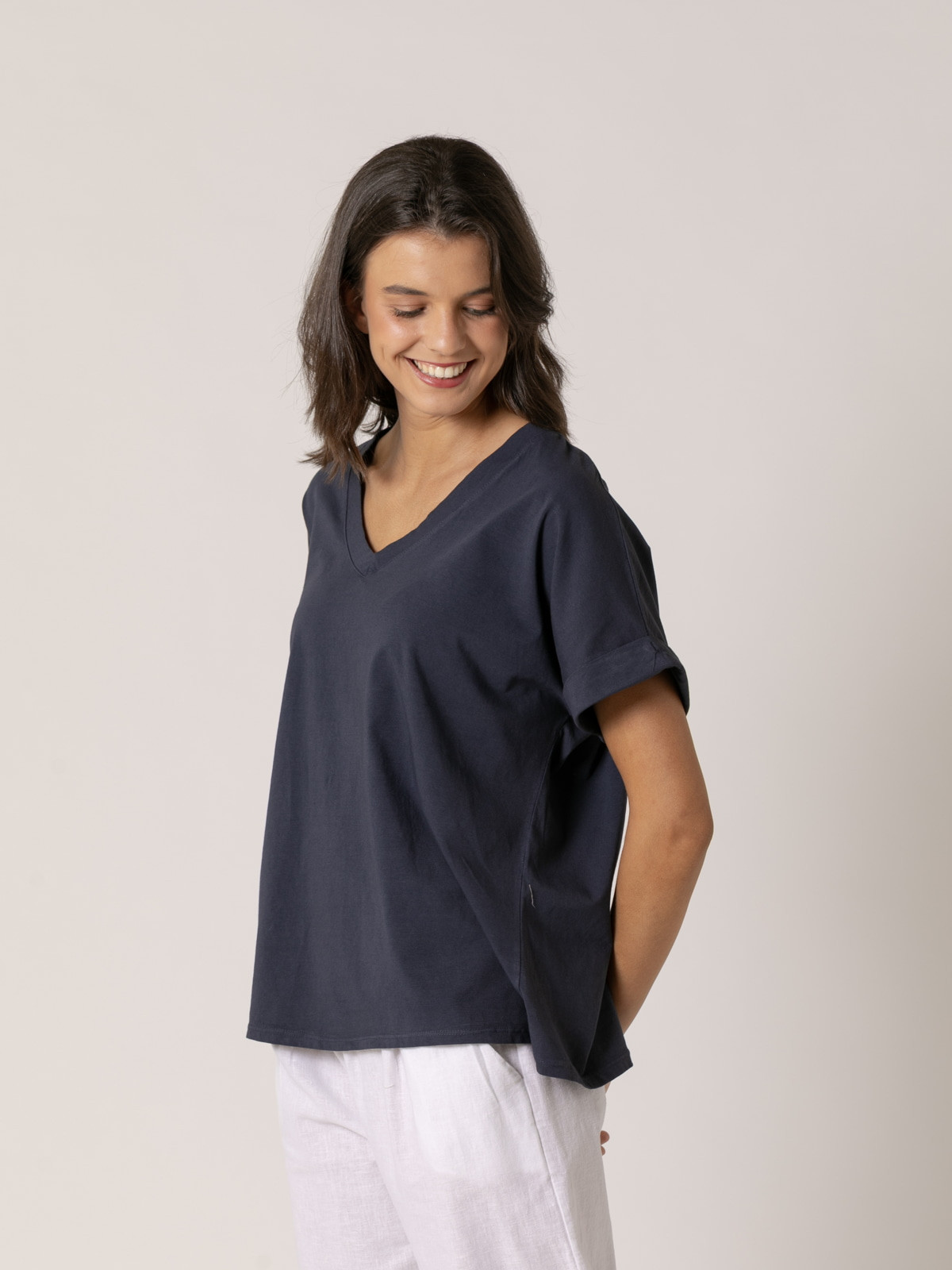Camiseta algodón essence bolsillo en pico color Azul Marino