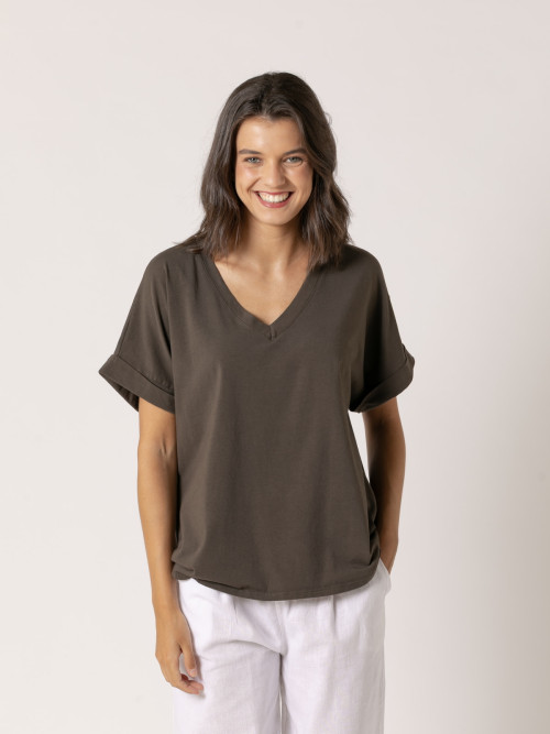 Camiseta algodón essence bolsillo en pico color Marrón 