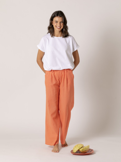 Pantalón lino momfit color Naranja