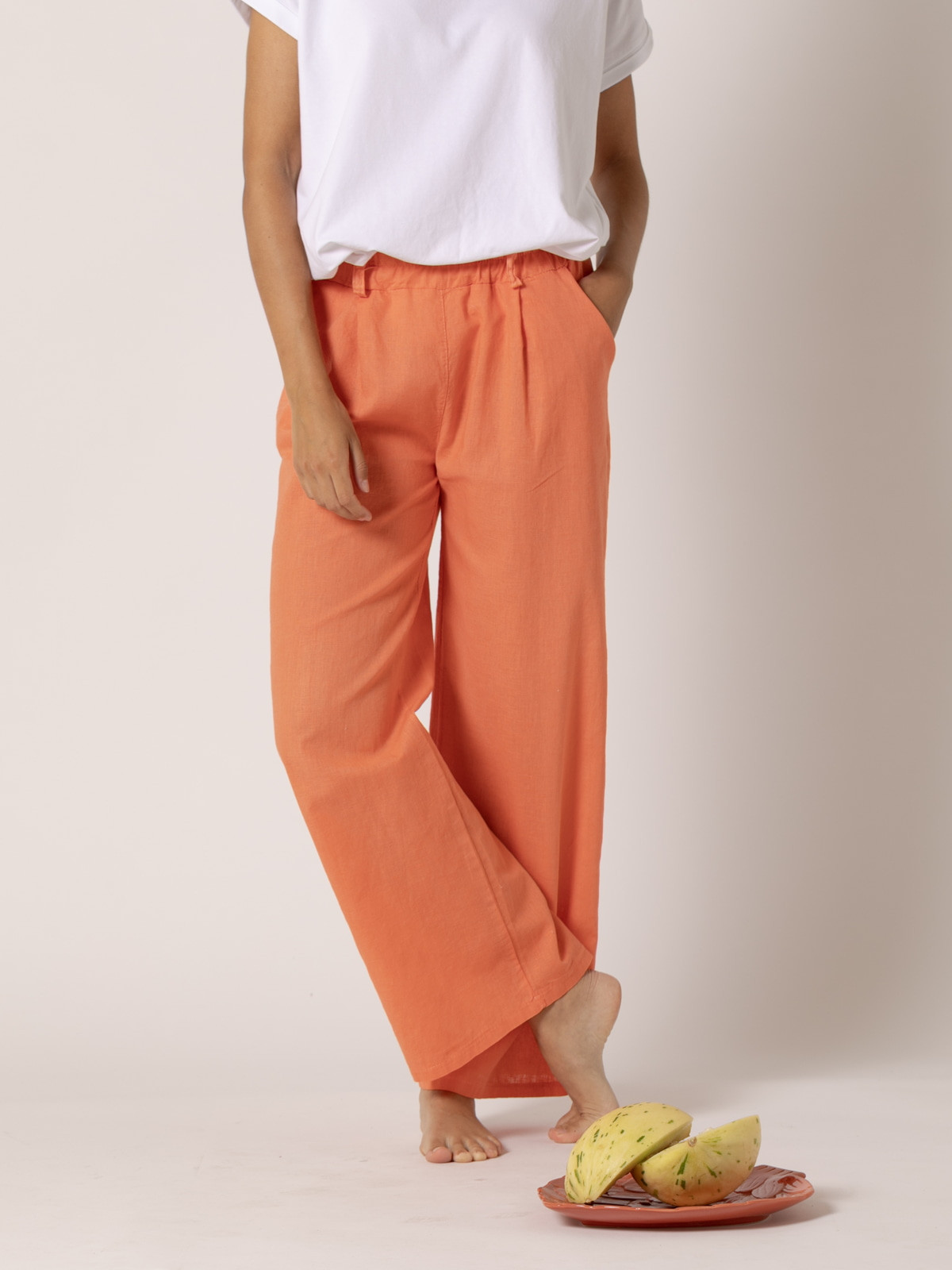 Pantalón lino momfit color Naranja