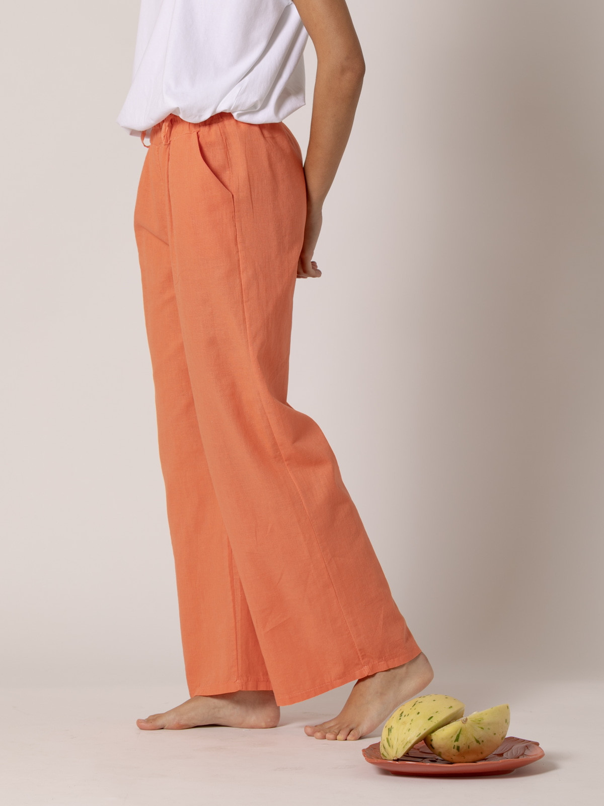 Pantalón lino momfit color Naranja