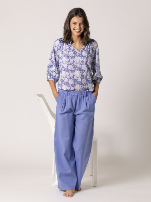 Pantalón lino momfit color Azul