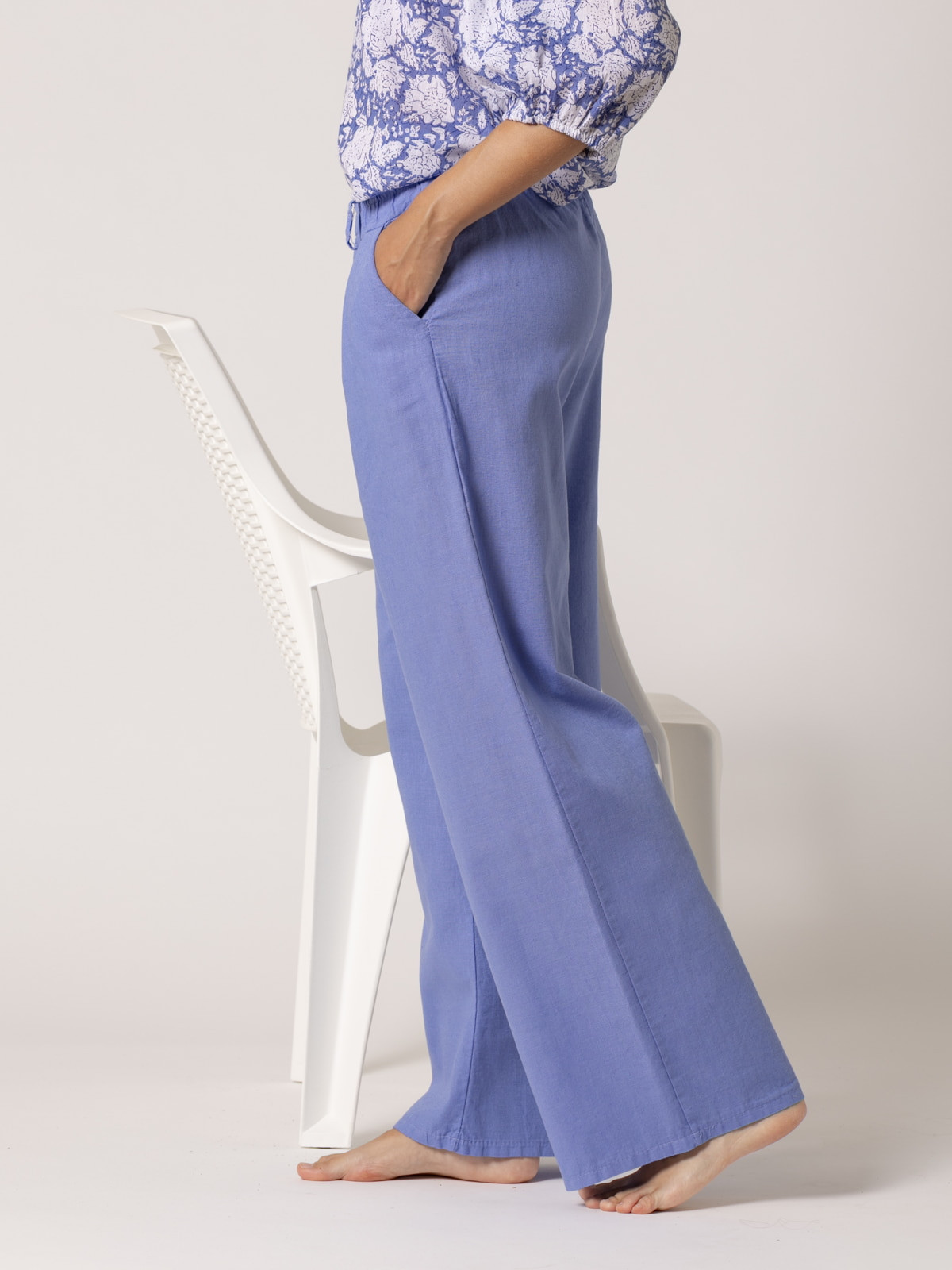 Pantalón lino momfit color Azul