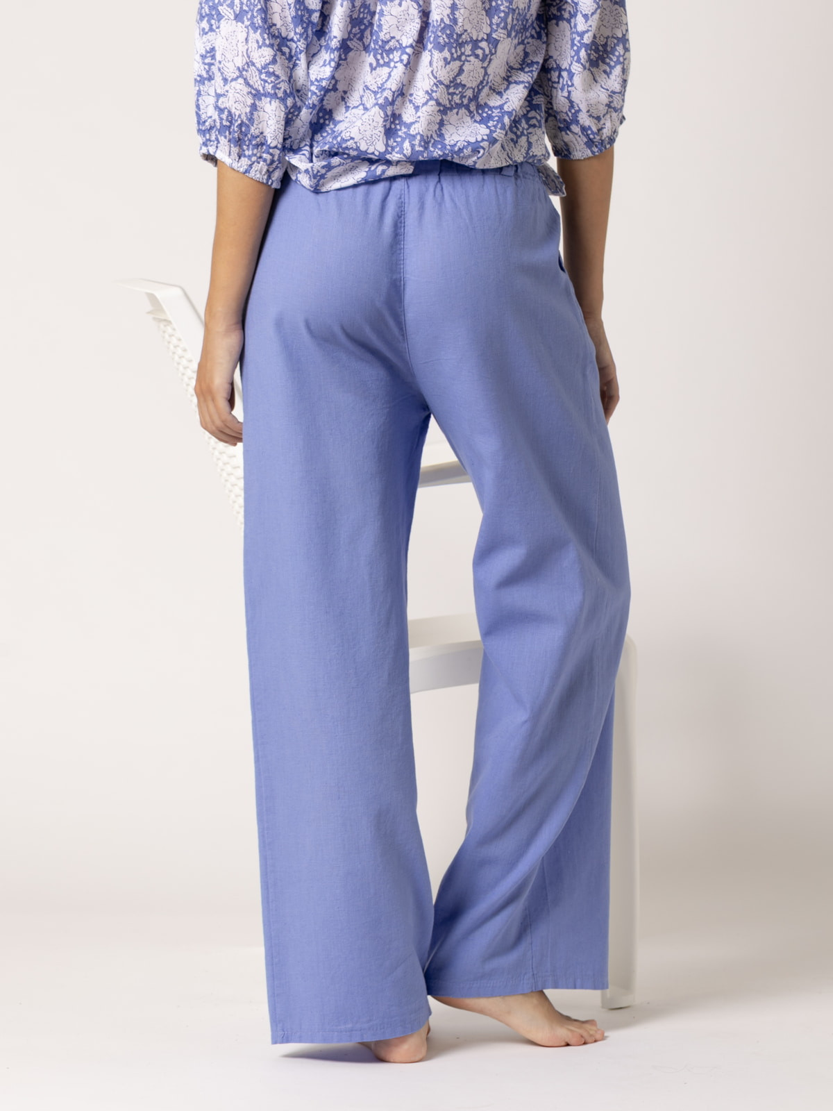 Pantalón lino momfit color Azul