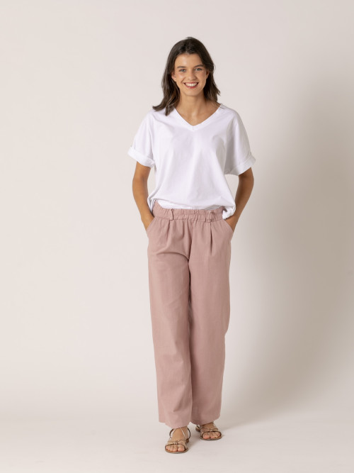 Pantalón lino momfit color Rosa