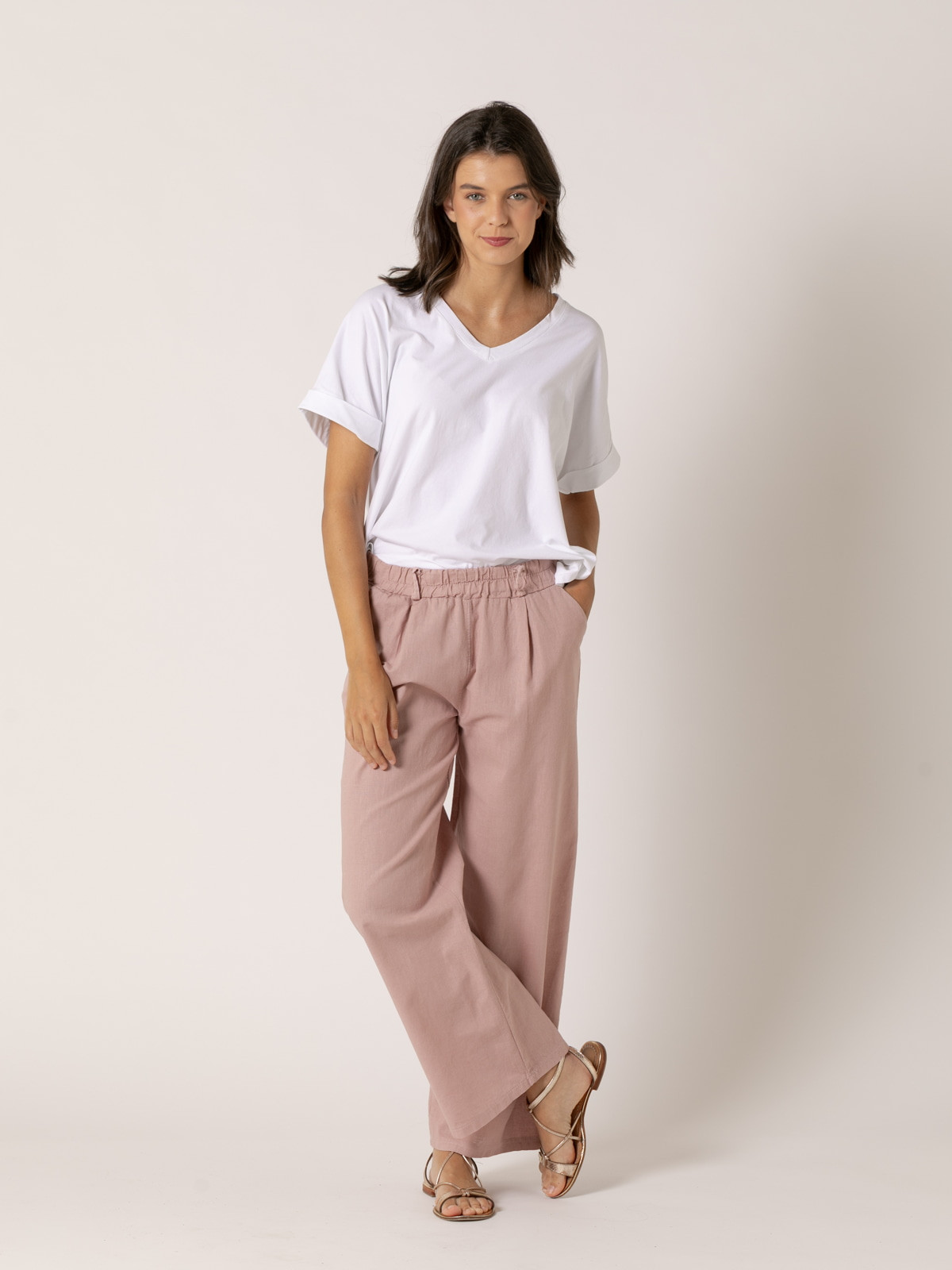Pantalón lino momfit color Rosa