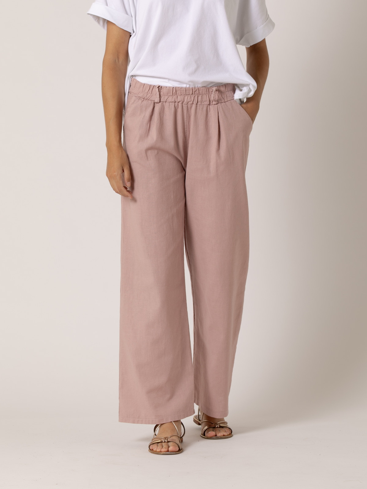 Pantalón lino momfit color Rosa