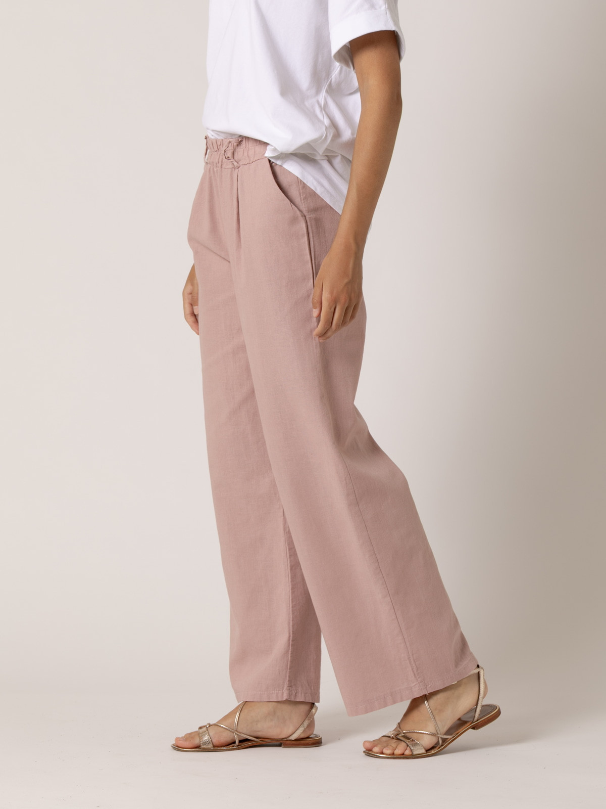 Pantalón lino momfit color Rosa