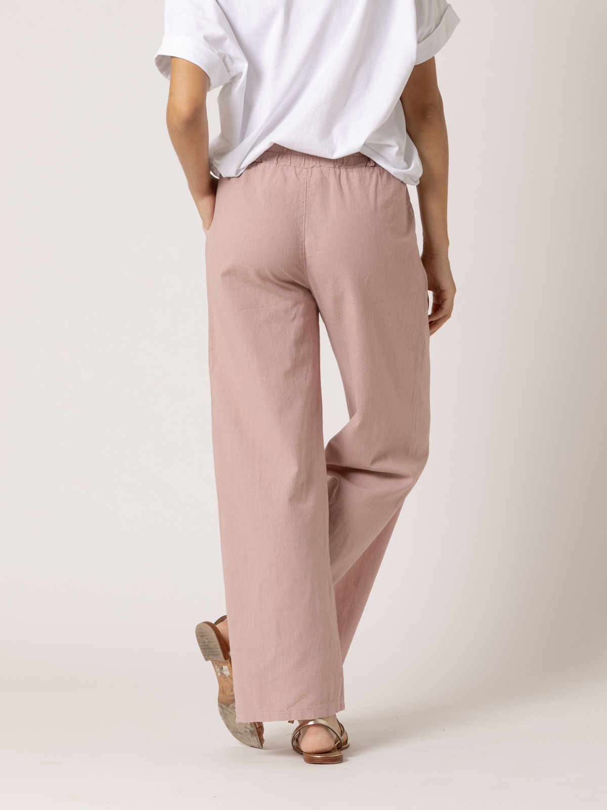 Pantalón lino momfit color Rosa