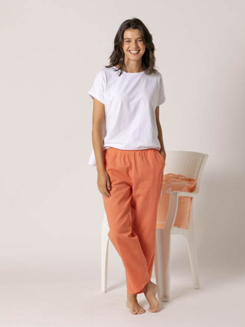 Pantalón lino wideleg color Naranja