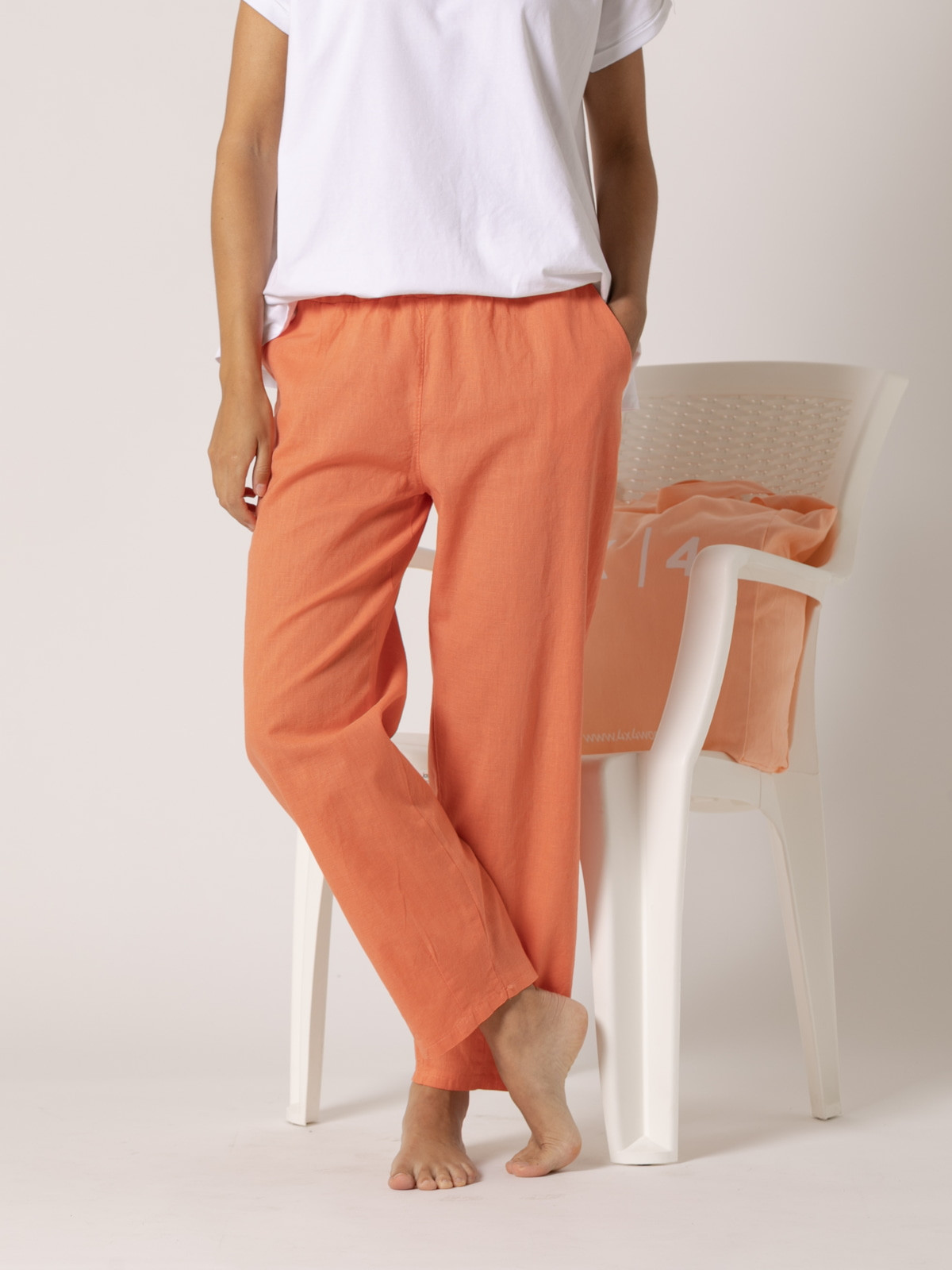 Pantalón lino wideleg color Naranja