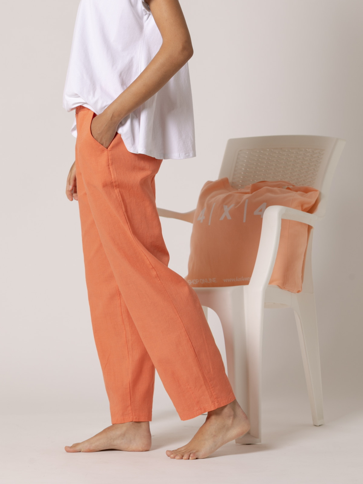 Pantalón lino wideleg color Naranja