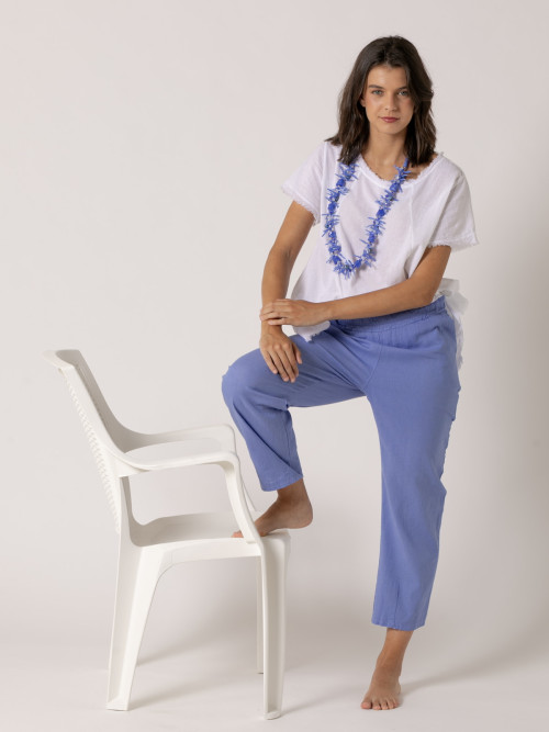 Pantalón lino wideleg color Azul