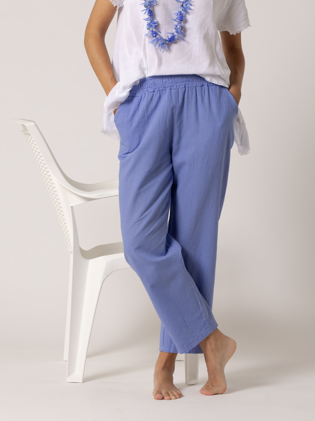 Pantalón lino wideleg color Azul