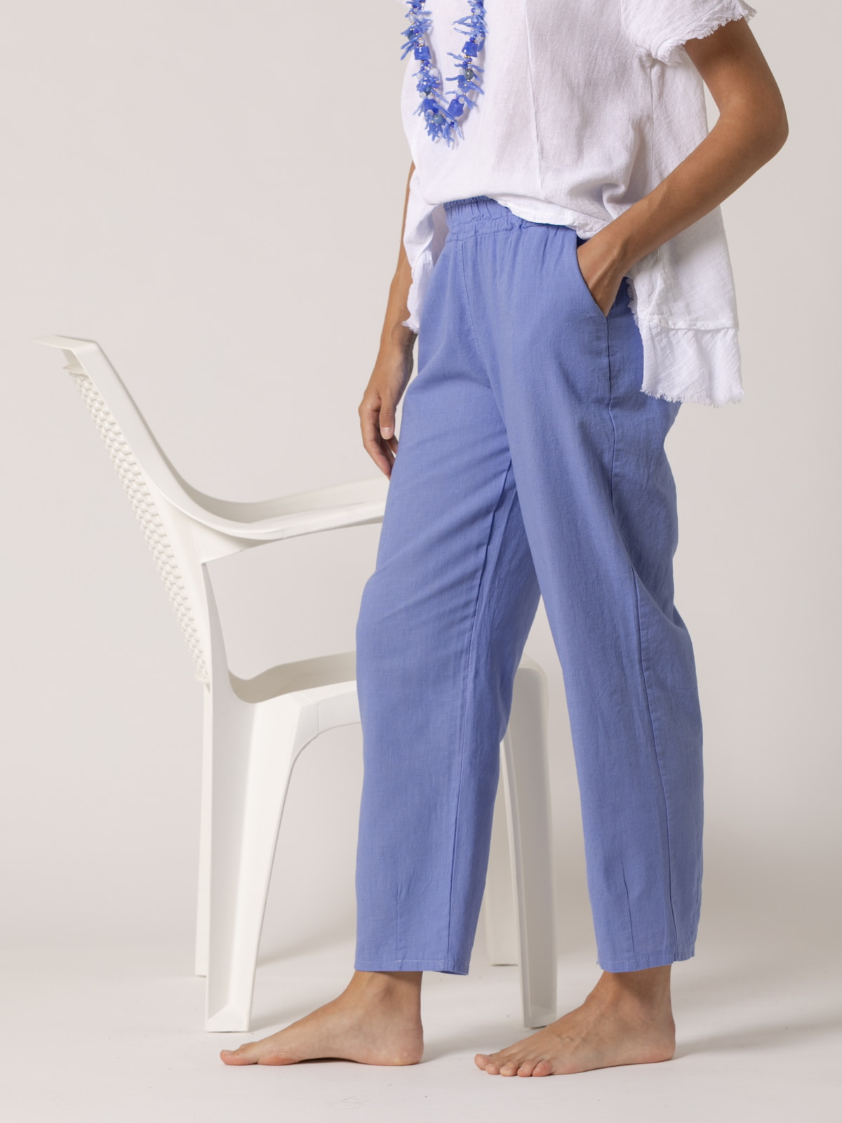 Pantalón lino wideleg color Azul