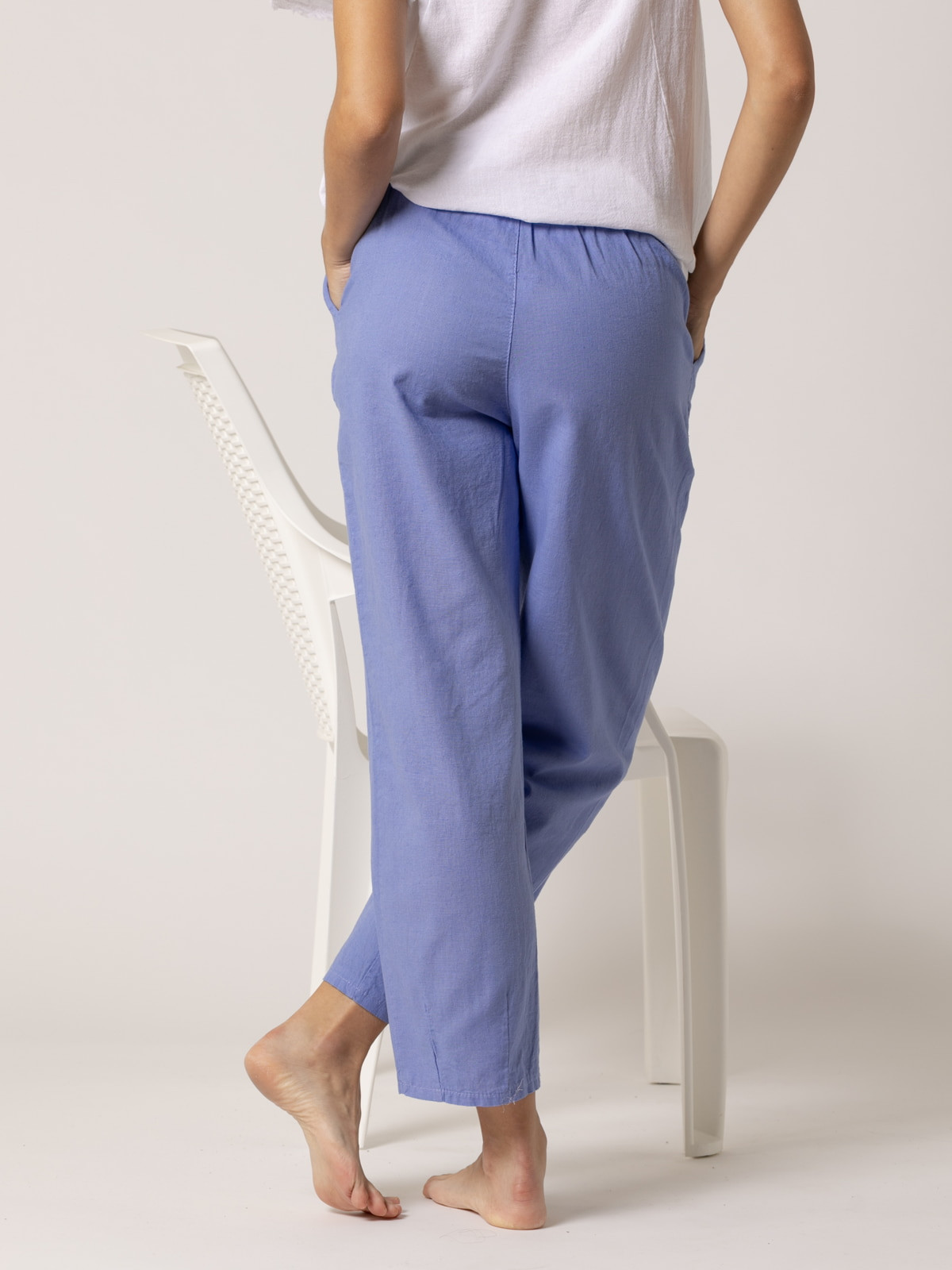 Pantalón lino wideleg color Azul