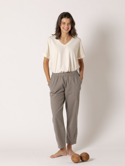 Pantalón lino wideleg color Taupe