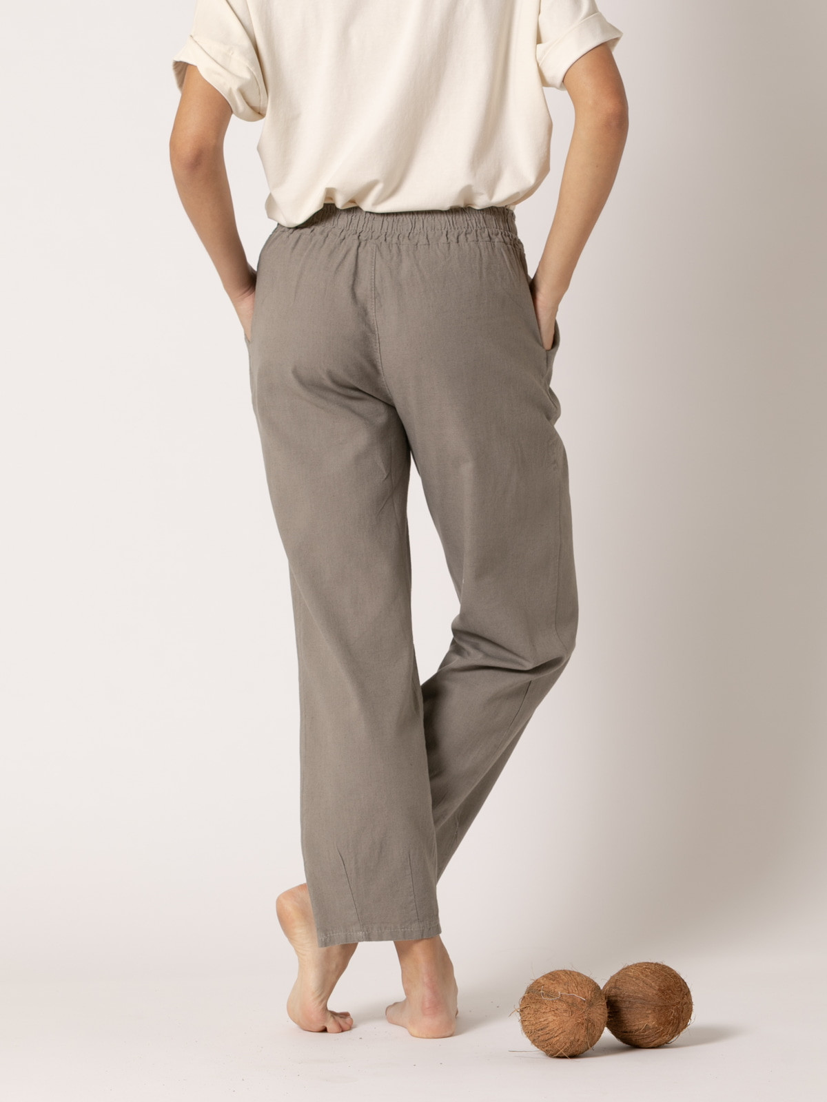 Pantalón lino wideleg color Taupe