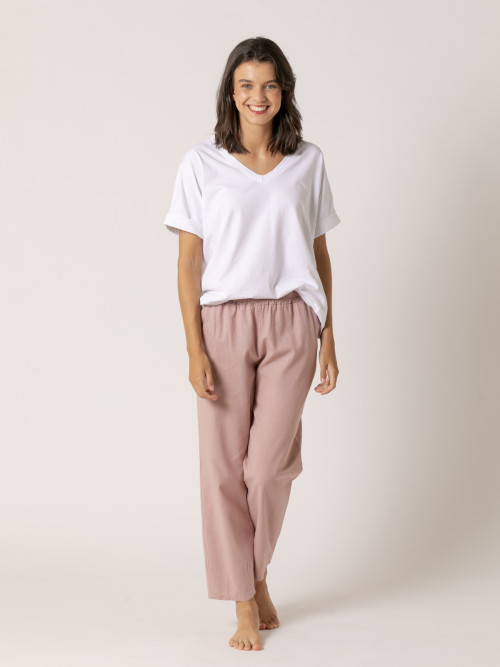 Pantalón lino wideleg color Rosa
