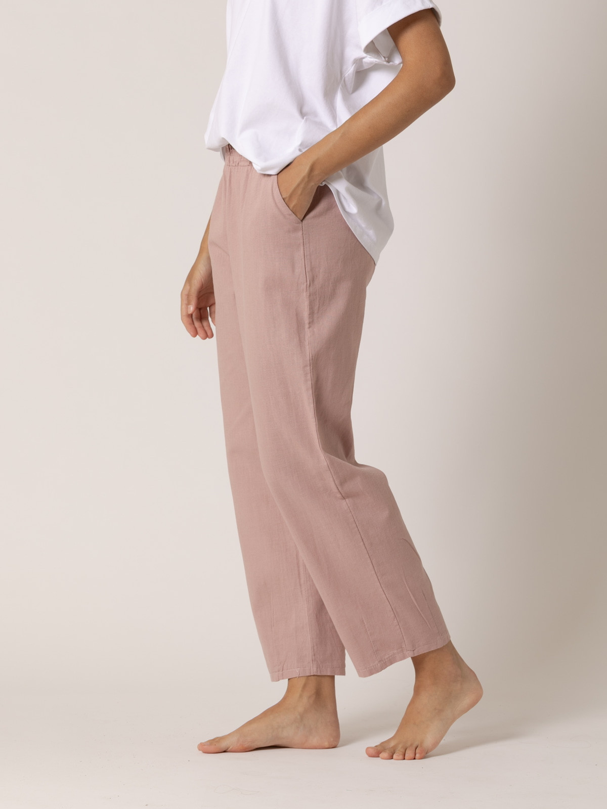 Pantalón lino wideleg color Rosa