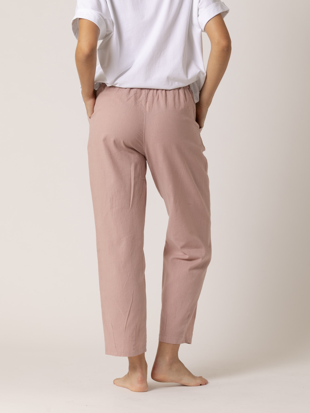 Pantalón lino wideleg color Rosa