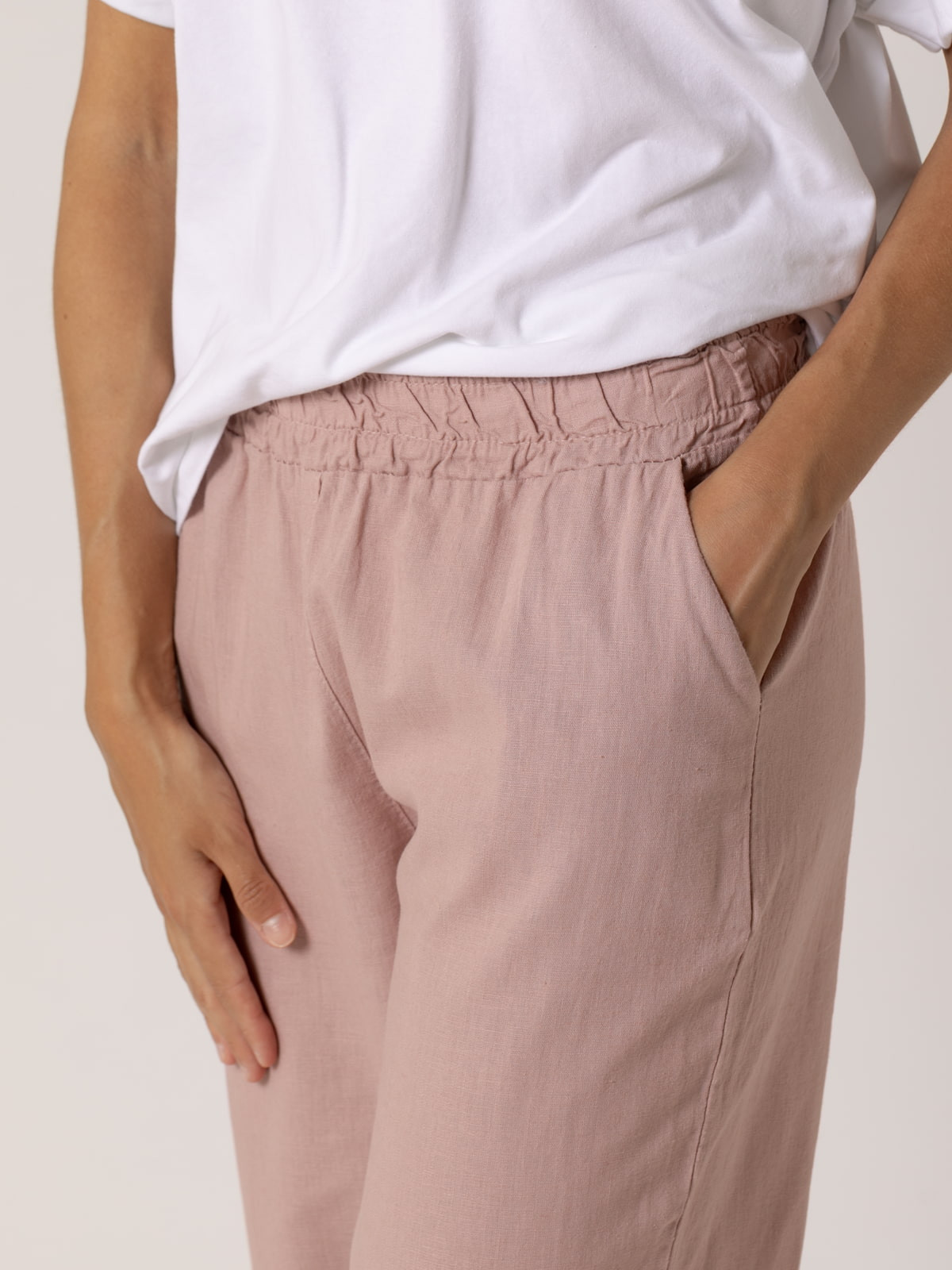 Pantalón lino wideleg color Rosa