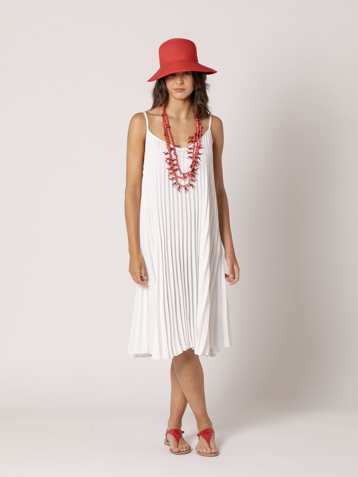 Vestido tirantes tableado color Blanco