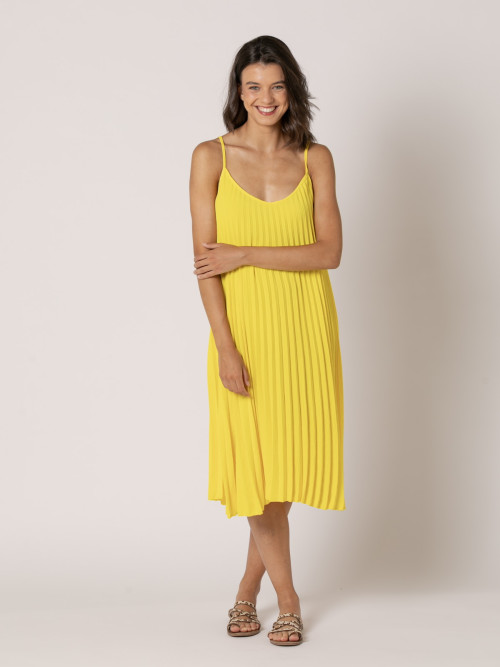 Vestido tirantes tableado color Amarillo