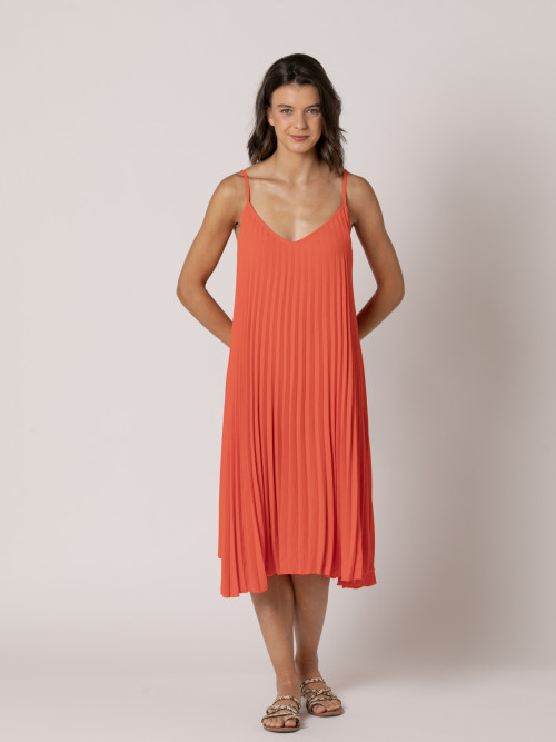 Vestido tirantes tableado color Naranja