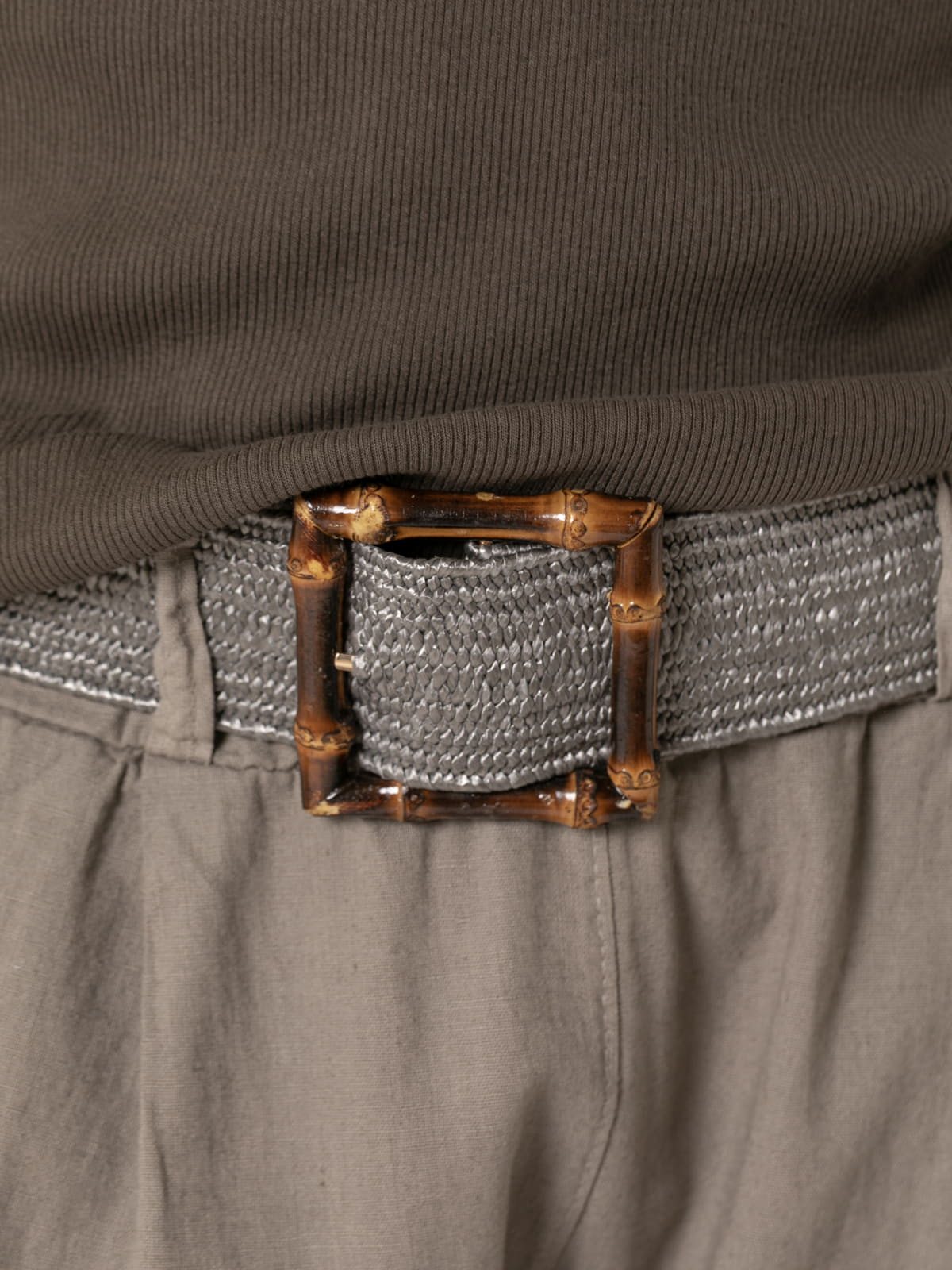 Elastic belt with bamboo buckle  Grey colour