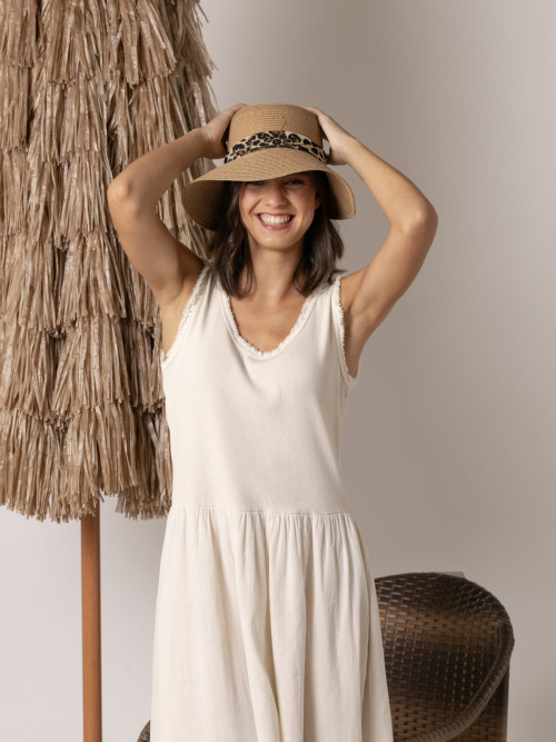 Sombrero detalle pañuelo animal print color Camel