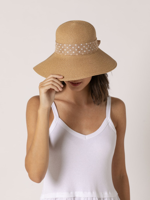 Sombrero visera lazo de motas color Camel
