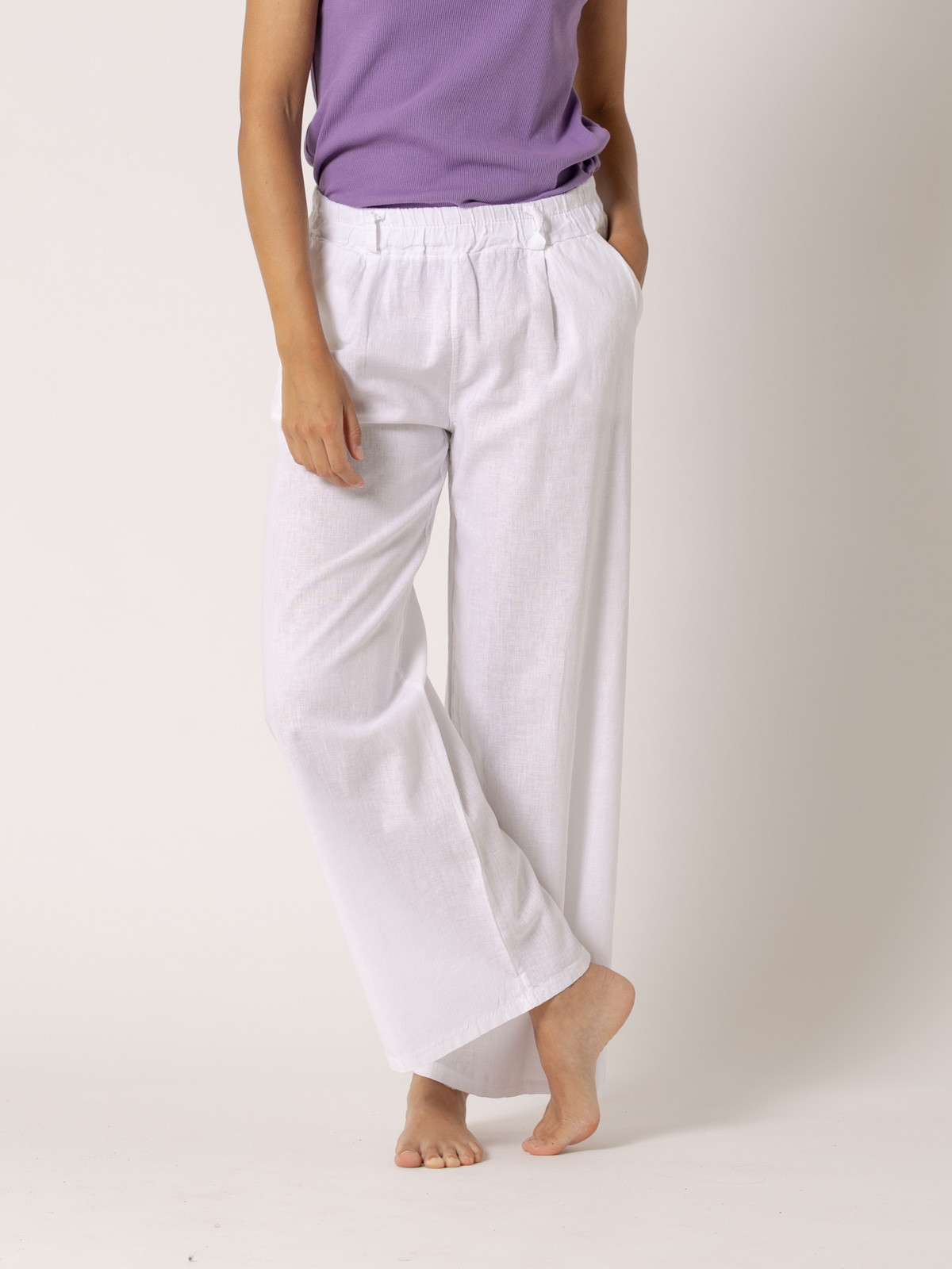 Pantalón lino momfit color Blanco