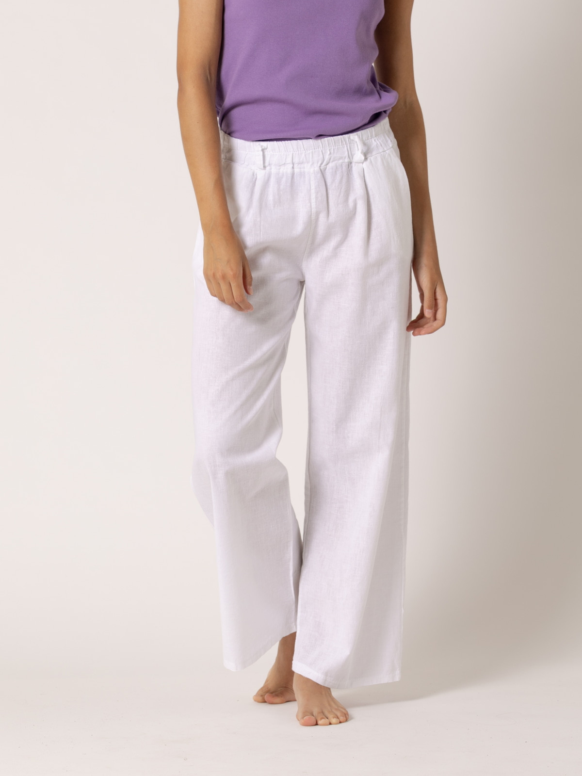 Pantalón lino momfit color Blanco