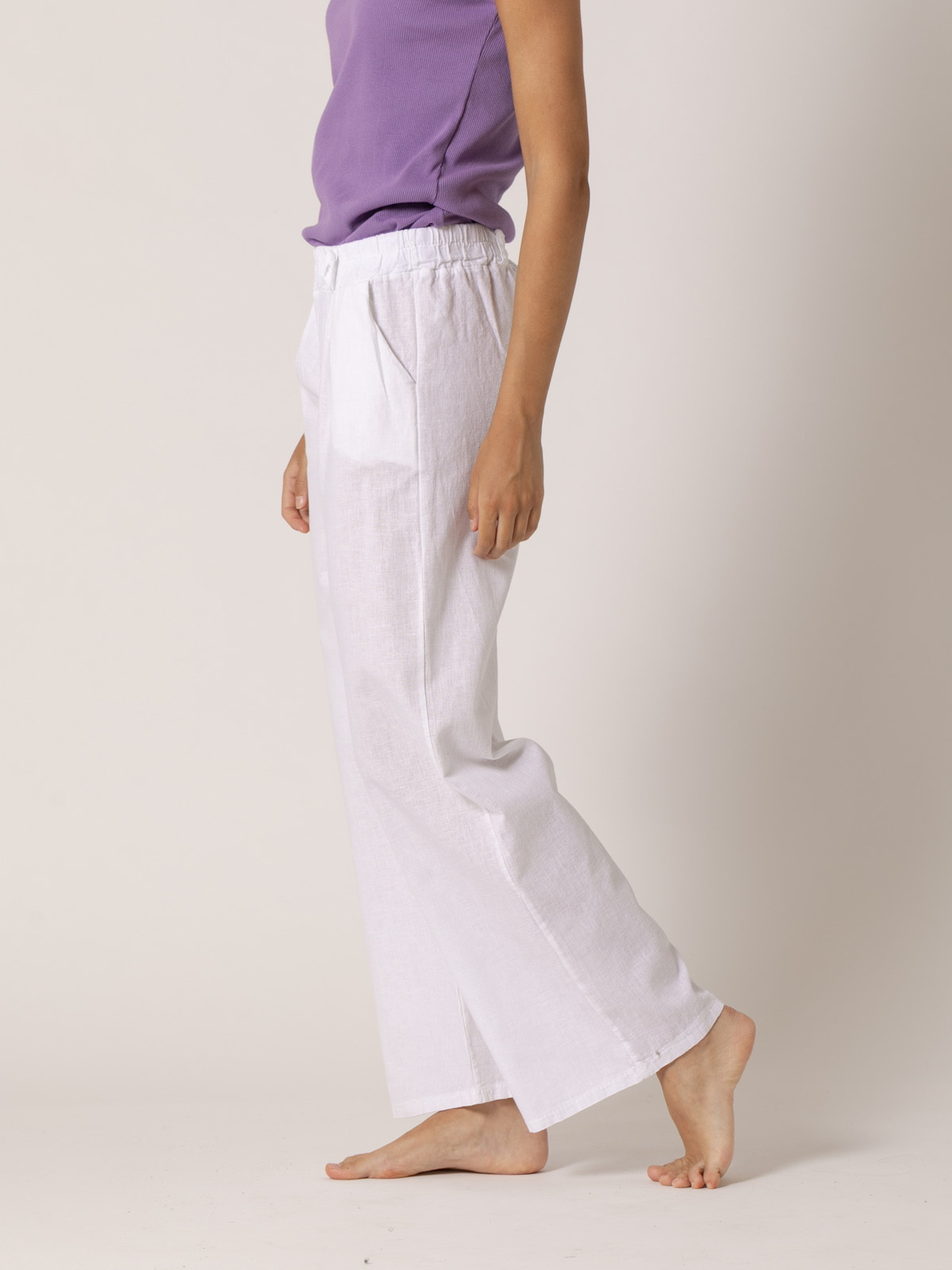 Pantalón lino momfit color Blanco