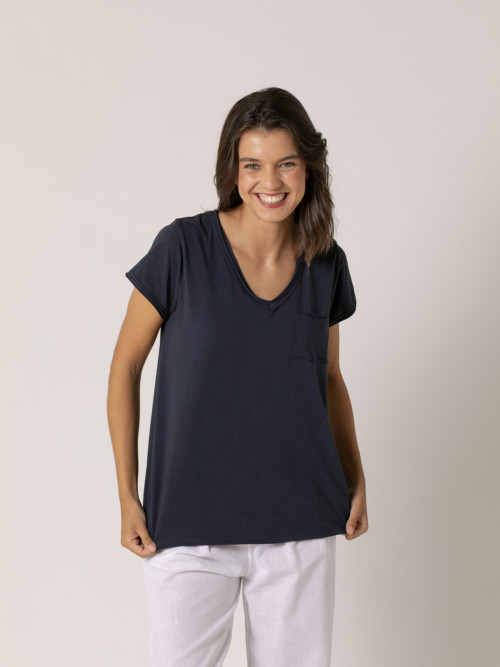 Camiseta algodón 100% essence escote pico color Azul Marino