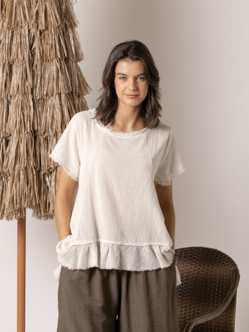 blusa fluida vuelo en bajo color Marfil
