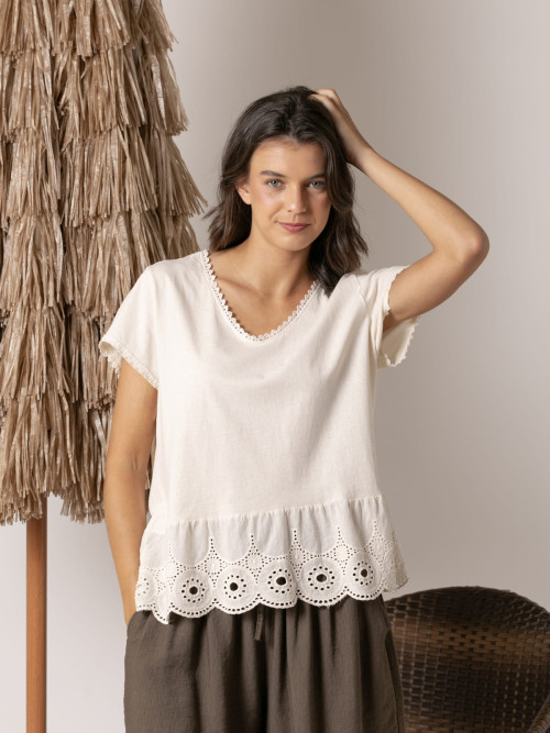 Camiseta detalle puntilla en bajo color Marfil
