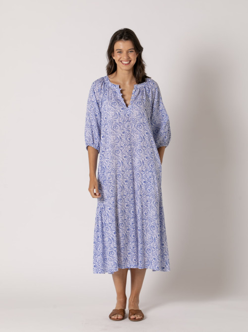 Vestido largo camelias 100% cotton color Azul