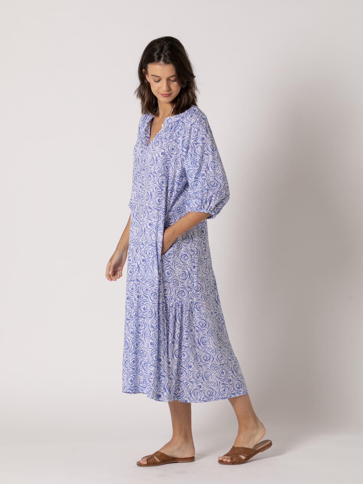 Vestido largo camelias 100% cotton color Azul