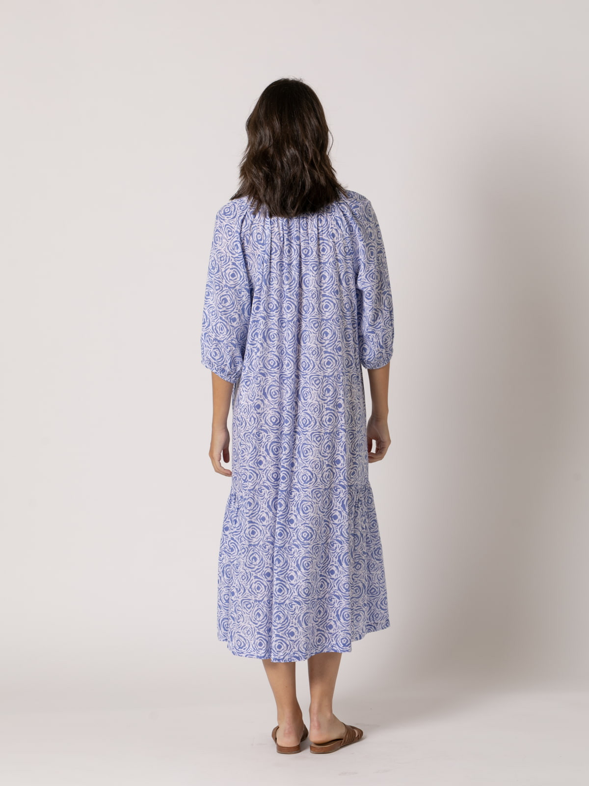 Vestido largo camelias 100% cotton color Azul