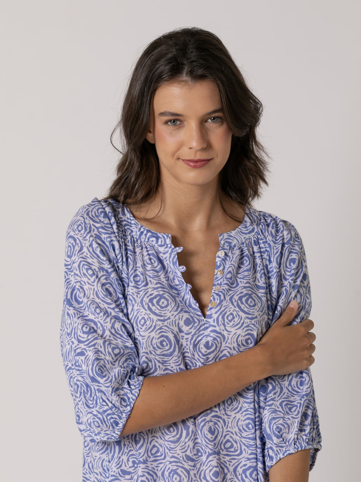 Vestido largo camelias 100% cotton color Azul