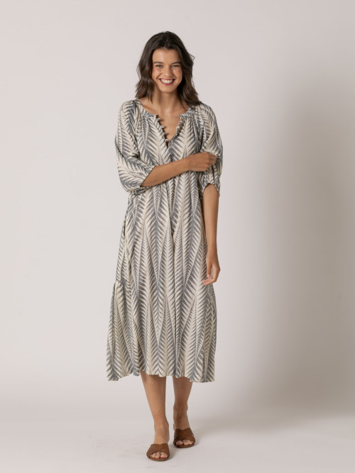 Vestido largo zebra diseño trendy 100% cotton color Caqui