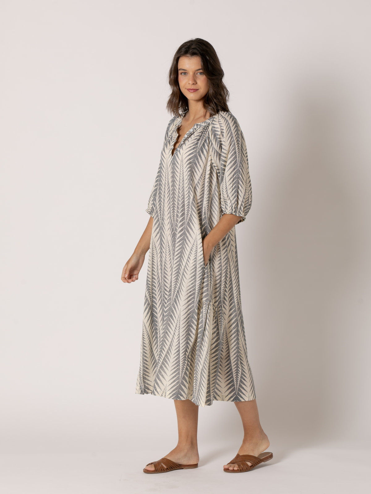 Vestido largo zebra diseño trendy 100% cotton color Caqui